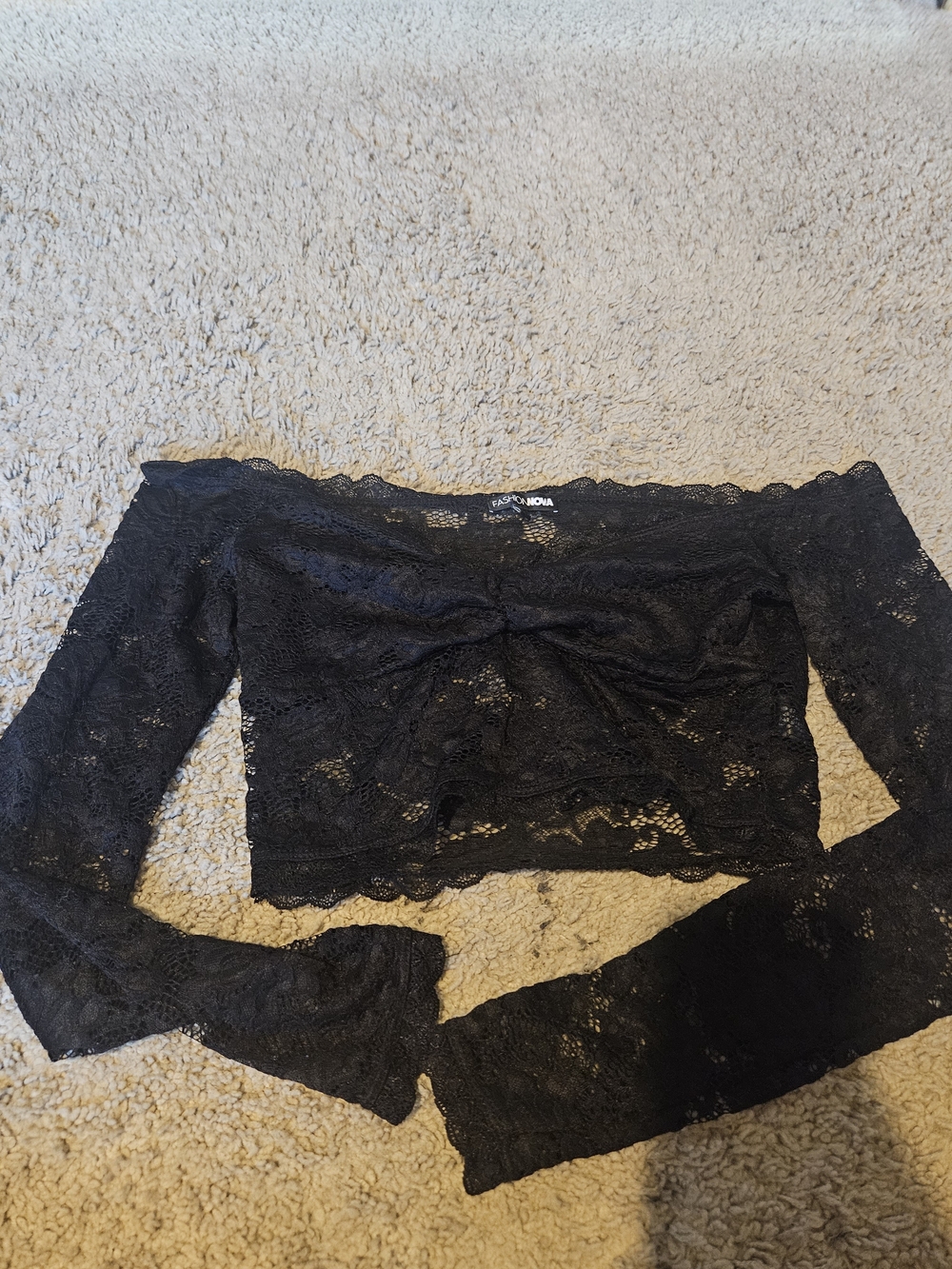 Fashion Nova Black Lace Off-Shoulder Crop Top
